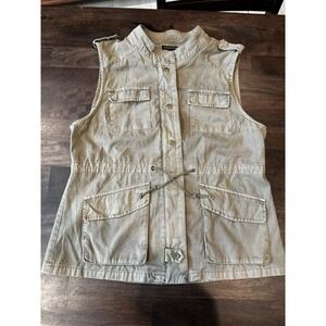 Women's‎ British Khaki Twill Safari Vest Zipper Snap Closure Pockets Extra Large
